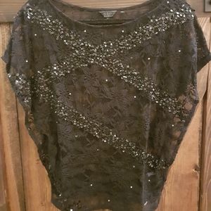 Guess Black sequin and lace semi sheer top